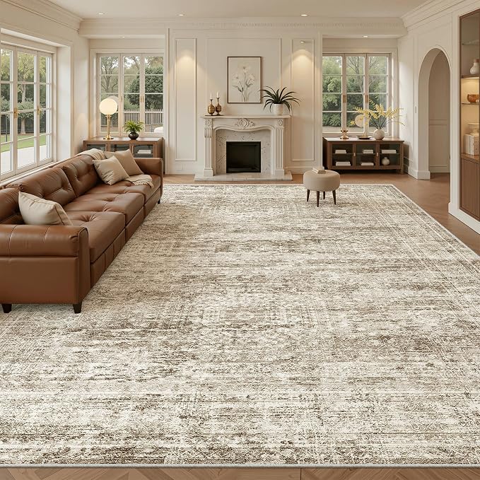 Soalmost 12x15 Washable Area Rug Brown Neutral Abstract Living Room Large by Soalmost
