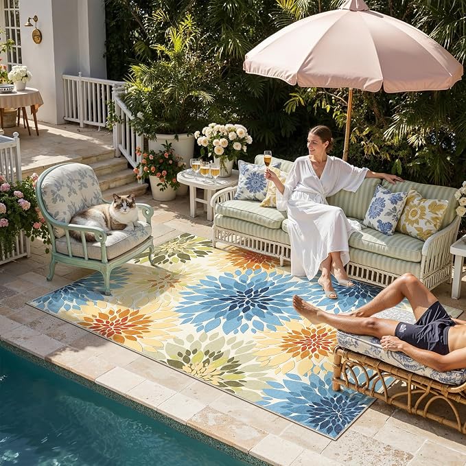 6x9 Indoor Outdoor Area Rug Washable Patio Rug Colorful Non Slip Non Shedding by WondRg