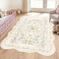 Scalloped Floral Rug 5x7, Neutral Beige Washable Non Slip Area Rug by Dadasgk
