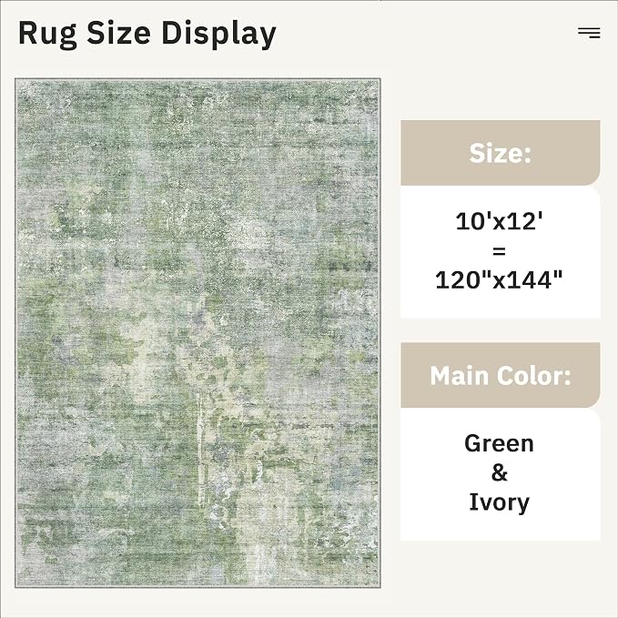 Soalmost Area Rug 10x12 Vintage Washable Living Room Large Carpet Non Slip - Image 5