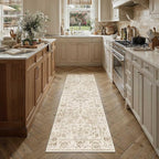 Neutral Kitchen Rug Set of 3 Washable Beige Vintage Kitchen Mats - Image 2
