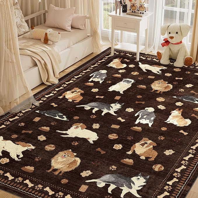 DUKINO 6x9 Rug for Living Room, Lightweight Animal Dog Print Washable Area Rug - Image 3