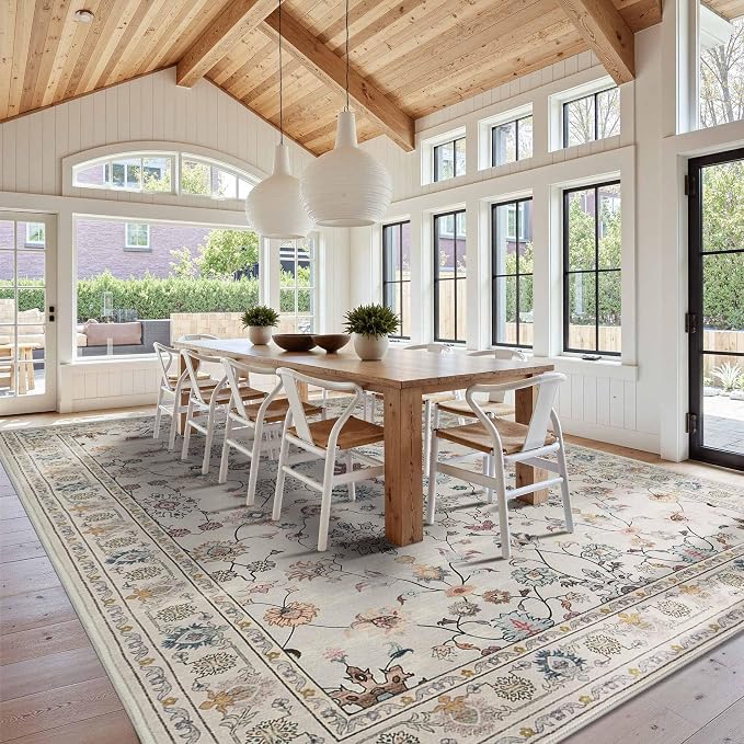 Rugxara 10x14 Rugs for Living Room & Bedroom, Floral Washable Rug, Boho Area Rug - Image 4