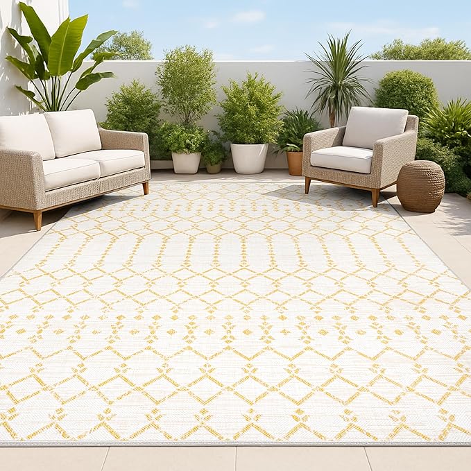 JONATHAN Y Moroccan Geometric Indoor Outdoor Area Rug 3X5 Cream/Yellow by JONATHANY