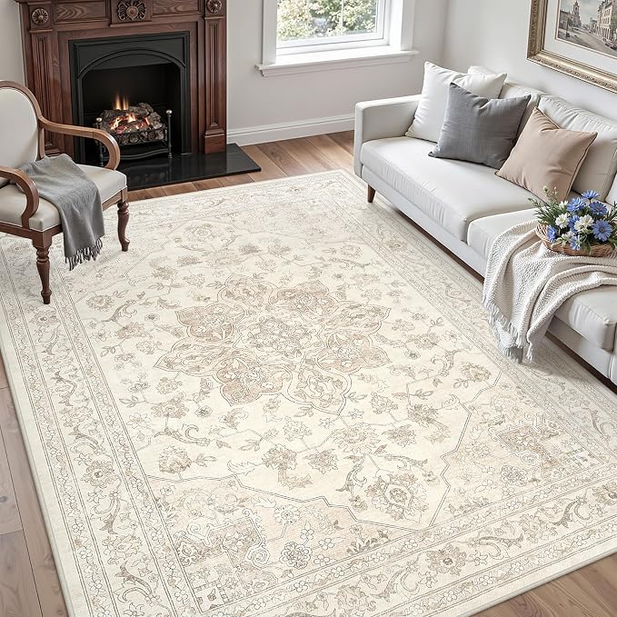 4x6 Area Rugs for Living Room: Vintage Boho Neutral Washable Rug Indoor Soft - Image 3