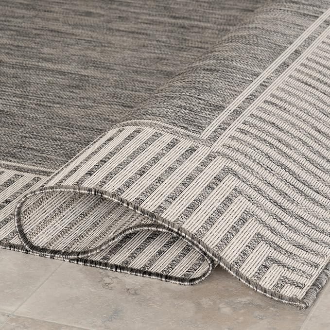 Nuloom Asha Grey/Ivory, Striped Border, Soft and Cozy, High Traffic, Easy Clean - Image 7