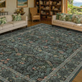 Boho 8x10 Rugs for Living Room, Dark Green Moody Washable Area Rugs for Bedroom by Evyhood