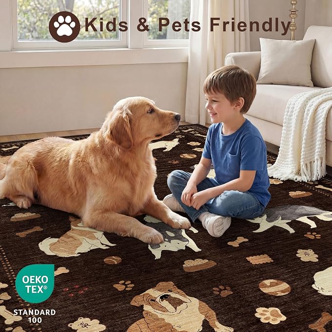 DUKINO 5x7 Rug for Living Room, Lightweight Animal Dog Print Washable Area Rug - Image 4