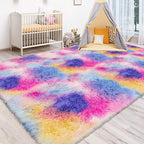 Dark Rainbow Rug for Kids Room 6x9 Cute Fluffy Kids Area Rugs for Bedroom Girls by TENNOLA