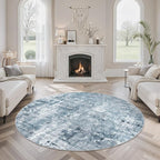 Soalmost 5x5 Blue/Grey Round Rug 5ft Living Room Circle Rug Vintage Round Area - Image 4