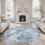 Soalmost 6x6 Blue/Grey Round Rug 6ft Living Room Circle Rug Vintage Round Area by Soalmost