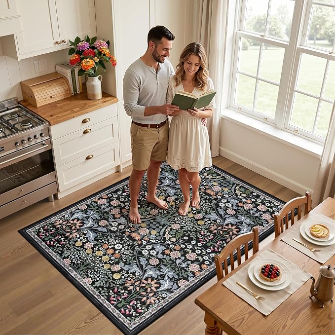 Area Rug Living Room Rugs: Floral 3x5 Washable Rug Vintage Soft Boho Non-Slip - Image 3