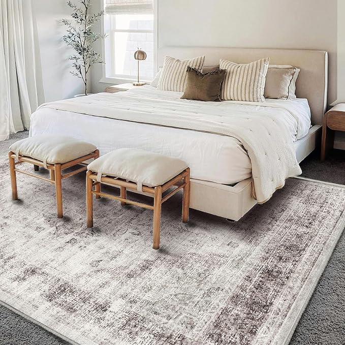 CHAMPLANT Washable Area Rug 9'x12' Floral red Boho Design Non-Shedding Easy - Image 2