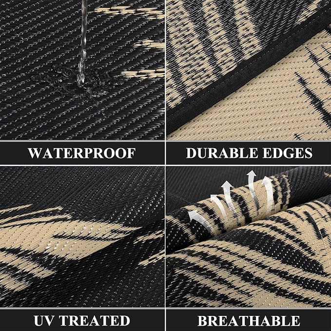 Pauwer Waterproof Outdoor Rug 8x10, Reversible Plastic Straw Patio Camping Rug - Image 2