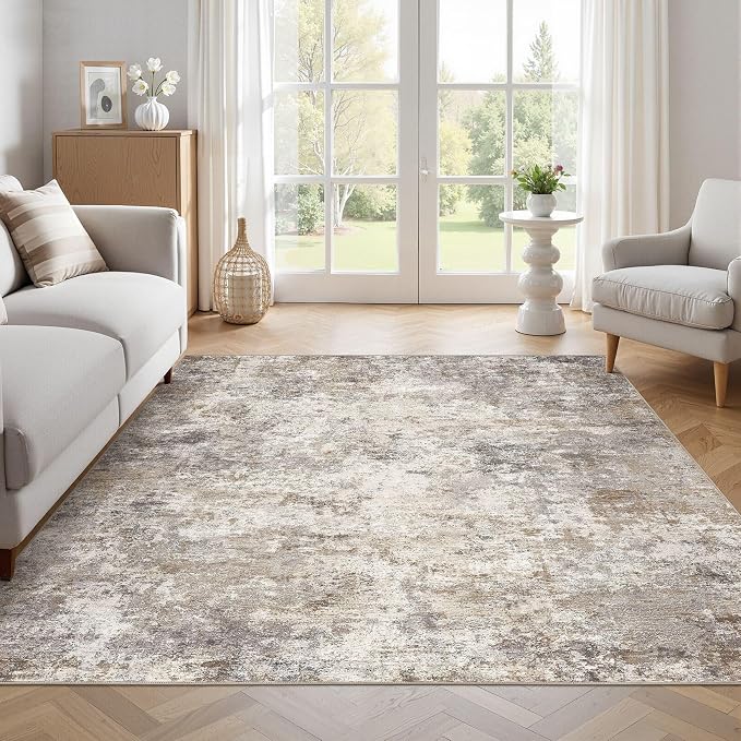 UERMEI Square Area Rugs : Washable 6x6 Neutral Modern Abstract Carpet - Image 4