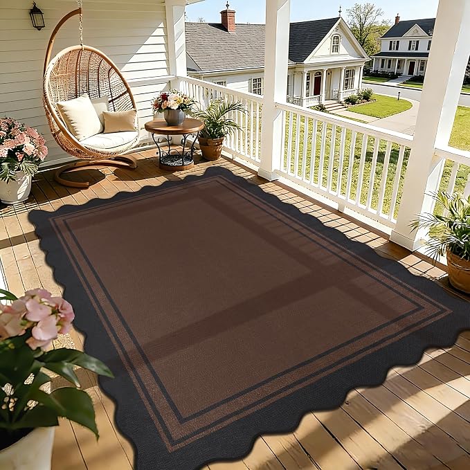 5x7 Scalloped Rug Easy Jute Washable Outdoor Patio Rug by Zeeinx