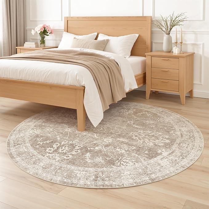 Madane Washable Round Rug 6ft for Living Room, Soft Ultra-Thin Non-Slip Vintage - Image 4