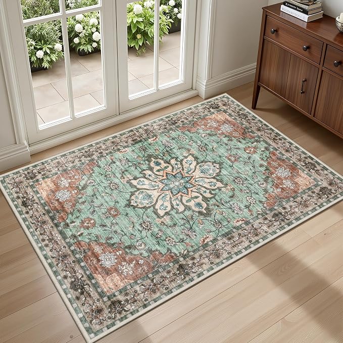 2x3 Area Rugs Living Room Rug: Washable Vintage Distressed Floral Rug No Slip by EXPEDIX