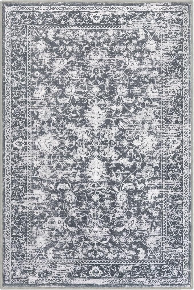KILOCOCO Area Rug 3x5 Entryway Rug Washable Printed Vintage Floral Rubber - Image 9