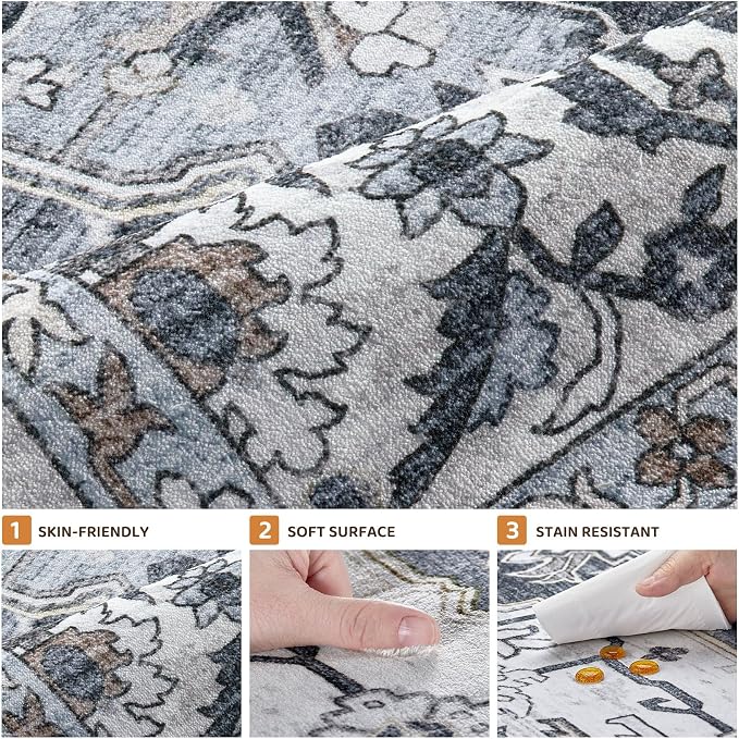 10x12 Area Rugs Living Room: Washable Vintage Rug Large Non-Slip Stain - Image 5