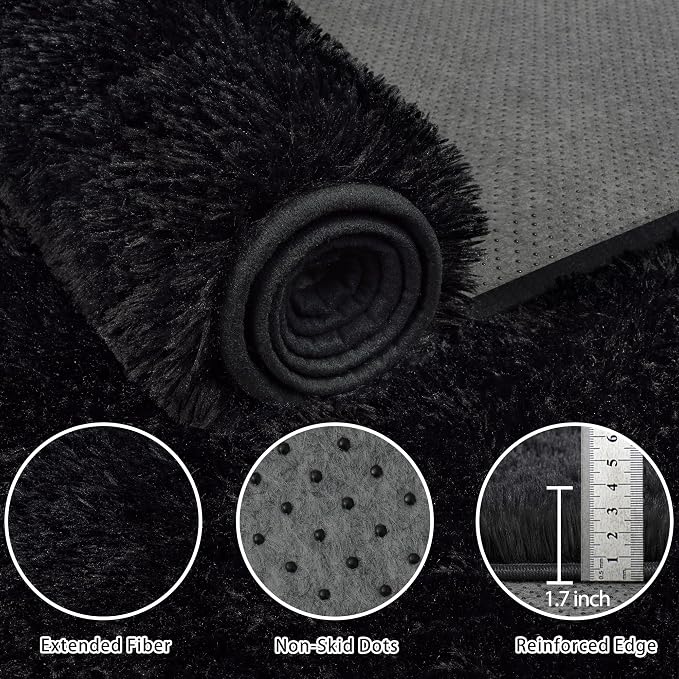5x8 Area Rug for Living Room:Ultra Soft Fluffy Shag Black Rugs, Large Fuzzy - Image 6