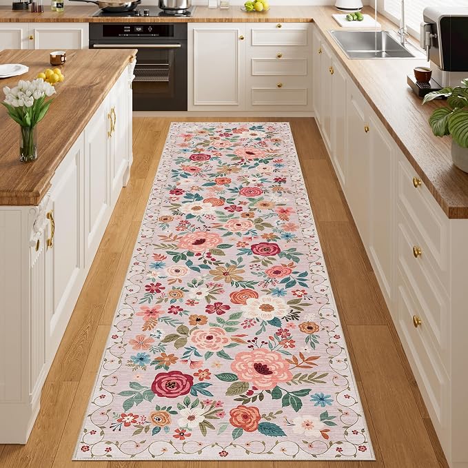 DUKINO Runner Rug for Hallway, 2.6x10 Washable Floral Long Kitchen Rug - Image 6