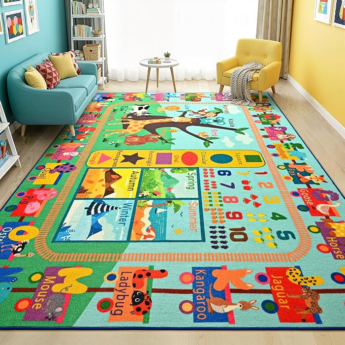 Maxsoft Kids Rug for Playroom, Educational 5x7 Play Mat for Classroom, Washable by Maxsoft