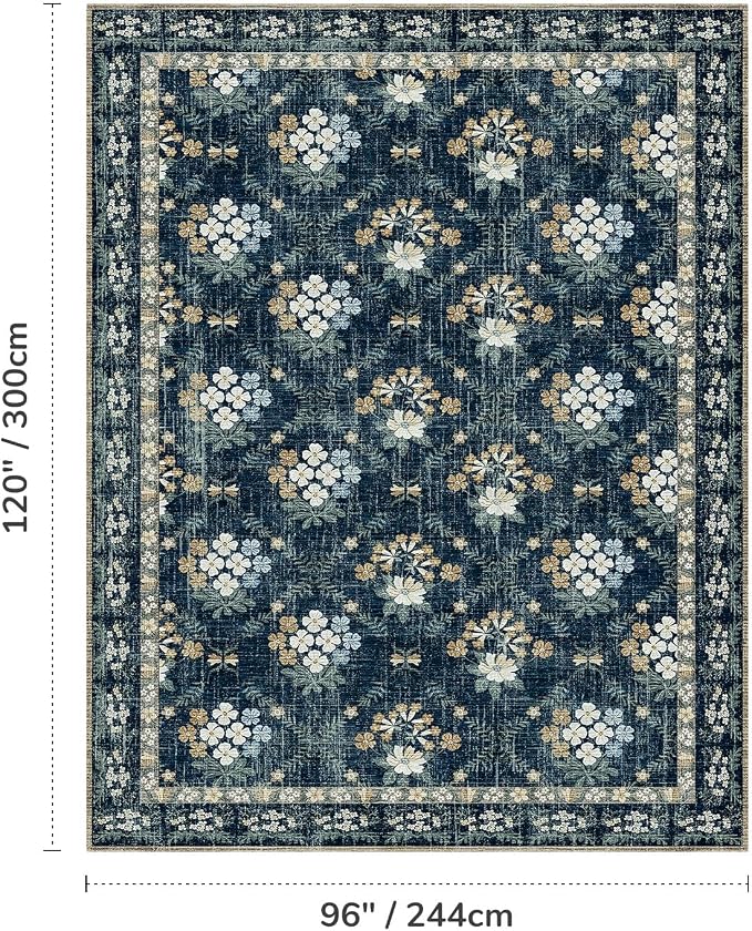 Lessymo Floral Living Room Rug 8x10 Area Rugs, Vintage Washable Rugs - Image 2