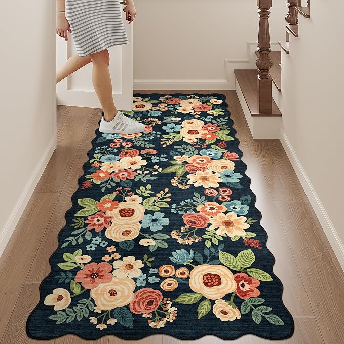 DUKINO 2x5 Washable Runner Rugs, Non Slip Floral Print Entryway Rug - Image 4
