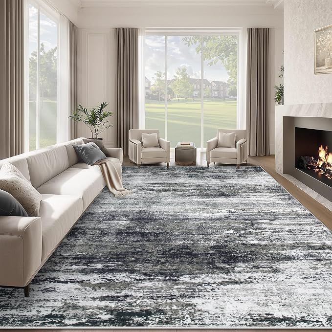 Washable Rug 8x10 Area Rugs for Living Room: Large Neutral Soft Rug Abstract by LOSBULAKE