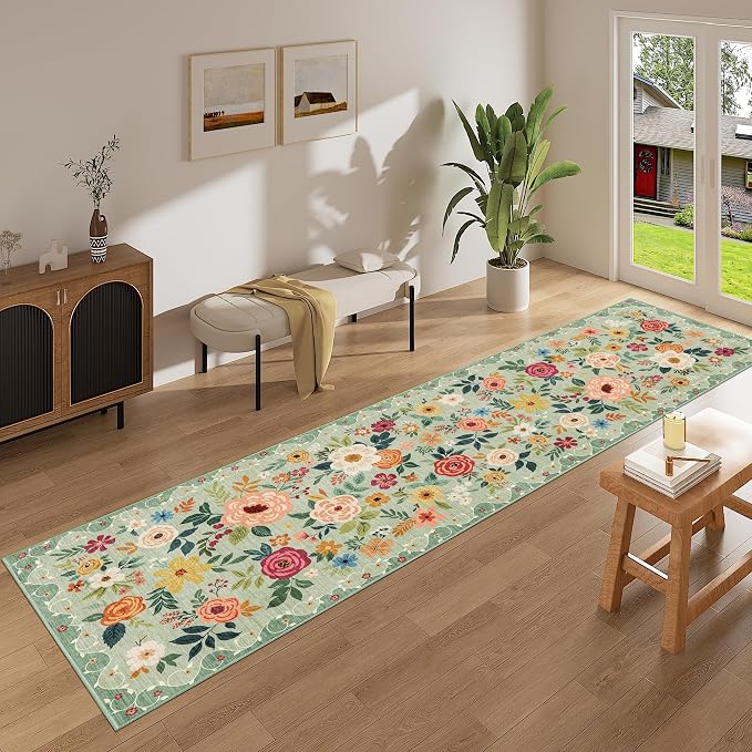 DUKINO 2x14 Runner Rug, Floral Long Washable Boho Kitchen Runner Rug - Image 6
