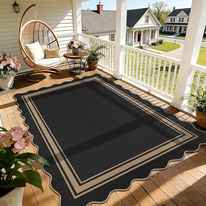 5x7 Scalloped Rug Easy Jute Washable Outdoor Patio Rug by Zeeinx