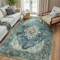 RELEANY Area Rugs 5'x8' Washable Non-Slip, Floral Vintage Distress Medallion by RELEANY