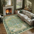 9x12 Washable Vintage Area Rug Green Oriental Living Room Bedroom Throw Rug - Image 4