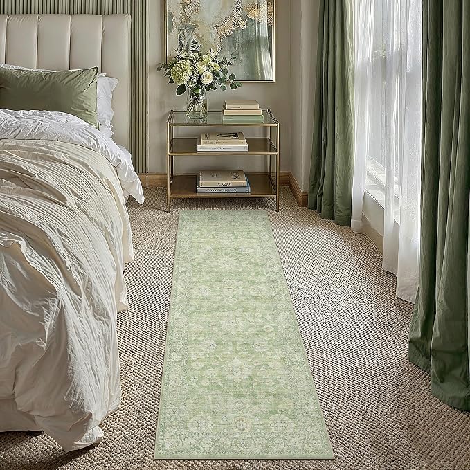 Neutral Kitchen Rug Set of 3 Washable Green Floral Kitchen Mats - Image 7