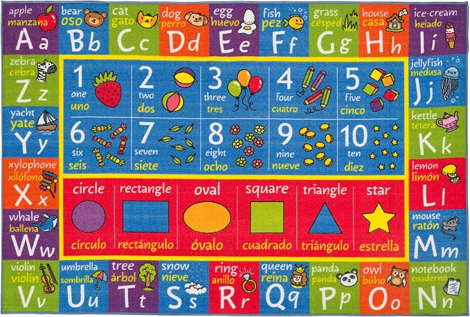 KC Cubs Bilingual Educational Kids Rug – English & Spanish ABC Alphabet by KCCubsKidsHomeandFurnishing