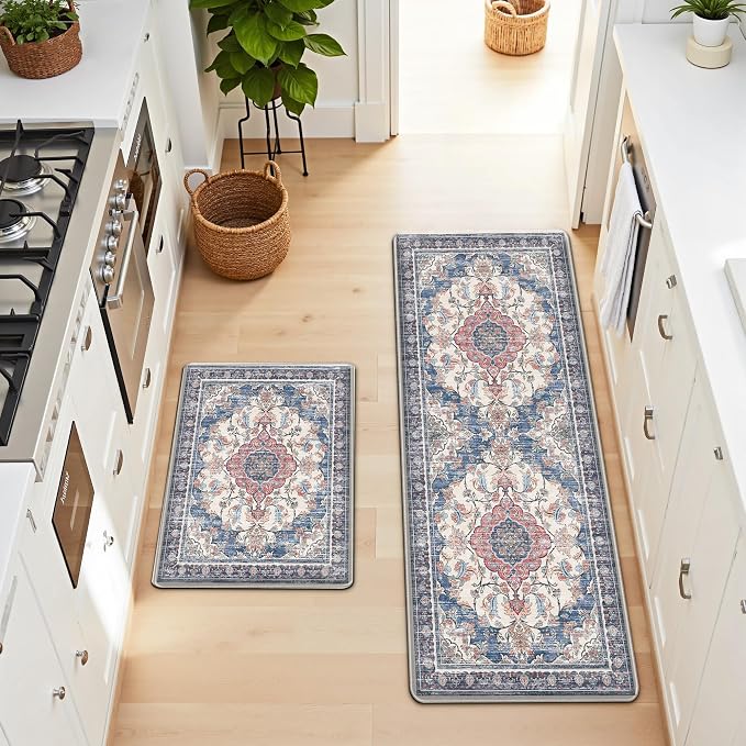 Boho Kitchen Mats for Floor 2 Piece Set Anti Fatigue Cushioned PVC Kitchen Rugs - Image 8