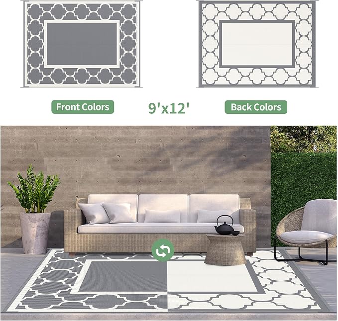GENIMO 9 ' x 12 ' Outdoor Rug for Patio, Waterproof Indoor Outdoor Plastic - Image 4