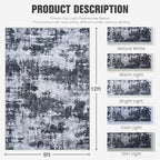 9x12 Area Rugs for Living Room Washable: Abstract Soft Thin Low Pile Black Rug - Image 2
