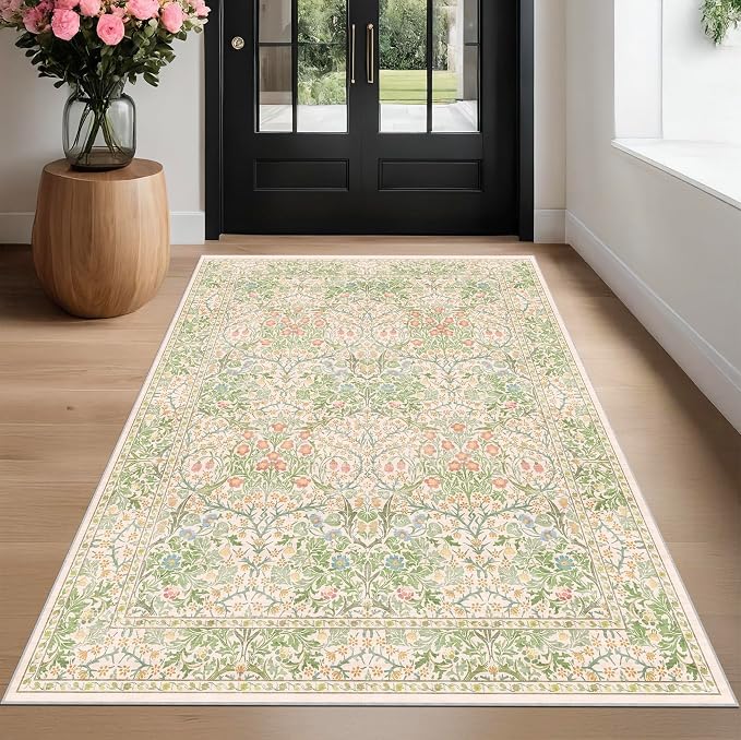 Beige Green 4x6 Washable Area Rug - Image 3