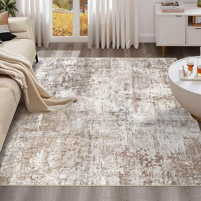 UERMEI Square Area Rugs : Washable 8x8 Neutral Modern Abstract Carpet - Image 8