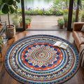 jinchan Mandala Round Rug 6ft Blue Rustic Boho Washable Rug Tribal 6' Round by JINCHAN