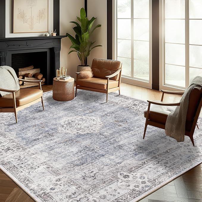 CHAMPLANT Washable Area Rug 8'x10' Retro Boho Design Non-Shedding Non-Slip Easy by CHAMPLANT