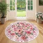 DUKINO Floral Round Rug, 4ft Washable Round Area Rug, Non Slip Indoor Low Pile - Image 5