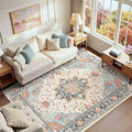 RELEANY Area Rugs 6'x9' Washable Non-Slip, Floral Vintage Distress Medallion by RELEANY