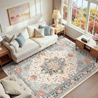 RELEANY Area Rugs 6'x9' Washable Non-Slip, Floral Vintage Distress Medallion by RELEANY