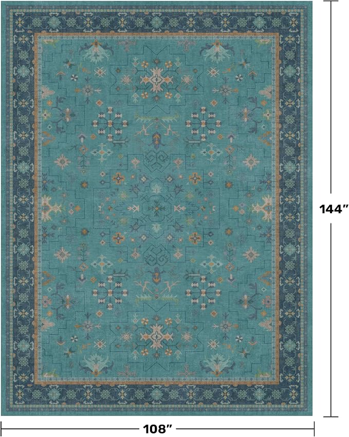Boho 9x12 Large Teal Green Washable Living Room Rug - Image 2