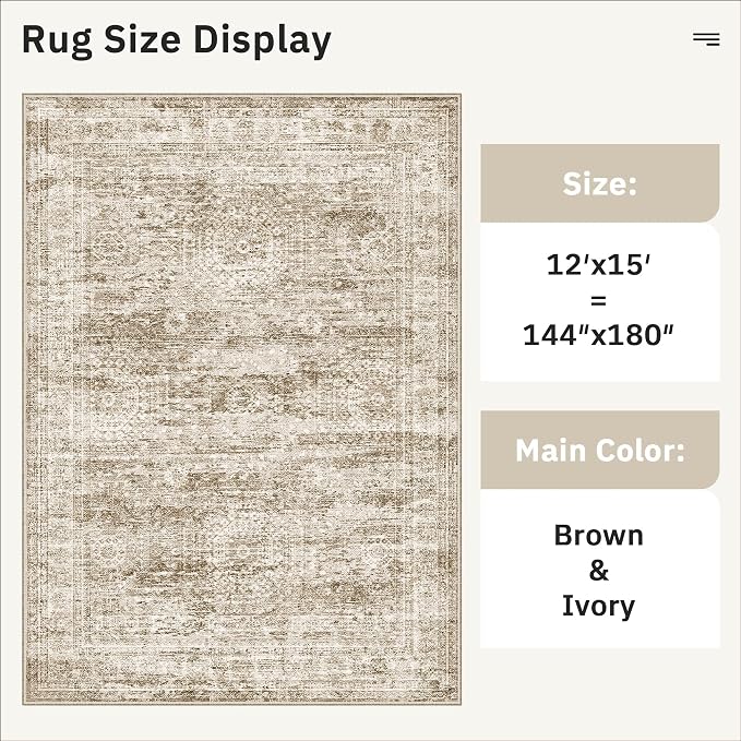Soalmost 12x15 Washable Area Rug Brown Neutral Abstract Living Room Large - Image 5