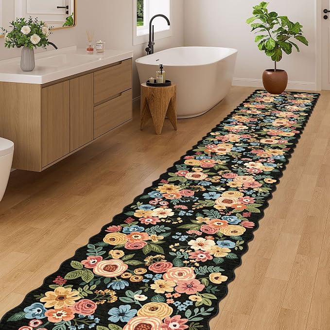 DUKINO 2x14 Hallway Runner Rug, Non Slip Floral Washable Runner Rug - Image 3