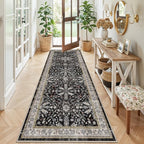 3x8 Hallway Runner Rug Washable Non-Slip – Boho Floral Soft Wide Carpet Runner by BYYVOORugsforYourHome